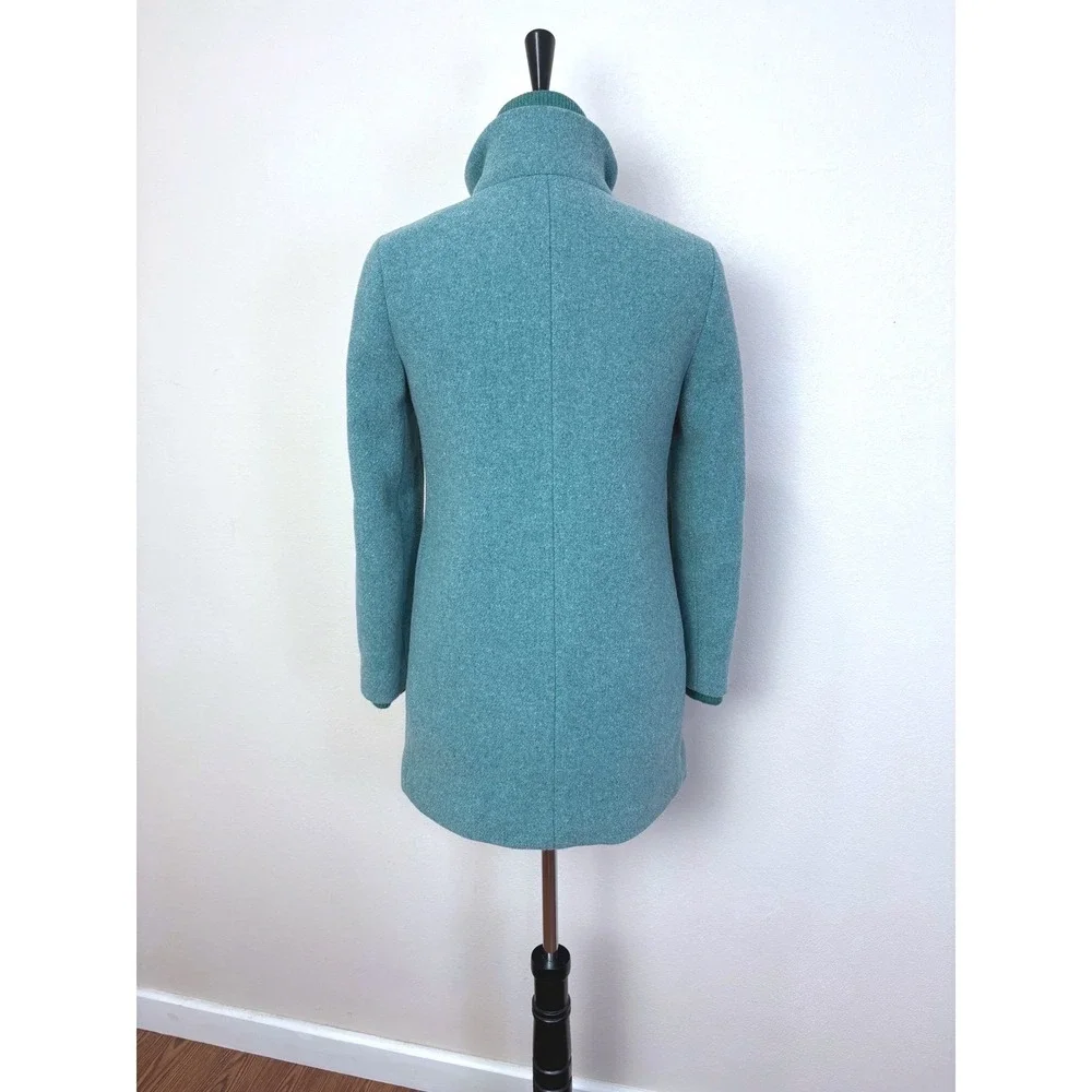 J. Crew Italian Stadium Cloth Lodge Teal Wool Coat Size 2 Full‎ Zip Mock Neck